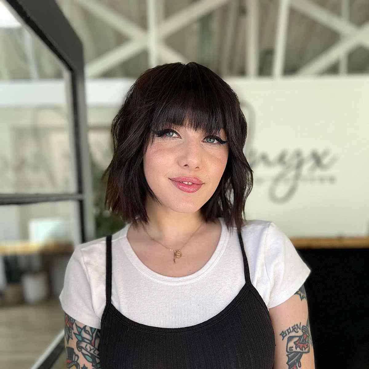 Cute Short Bob with Thick Choppy Bangs