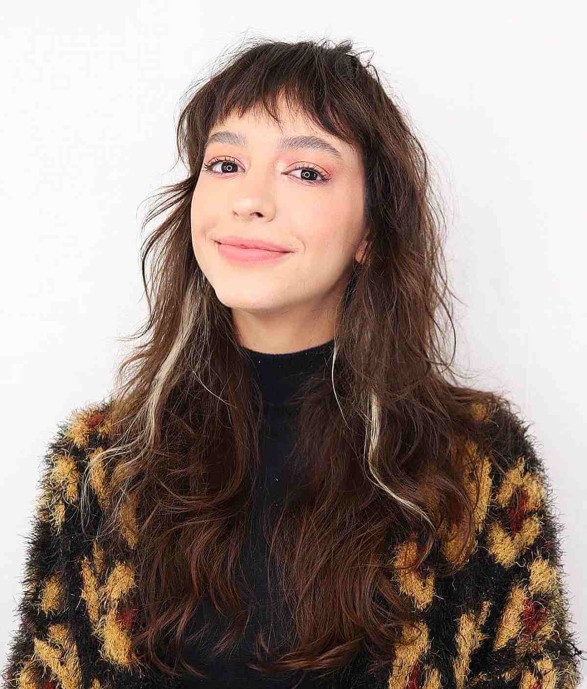 Long Brunette Shag with Choppy Fringe