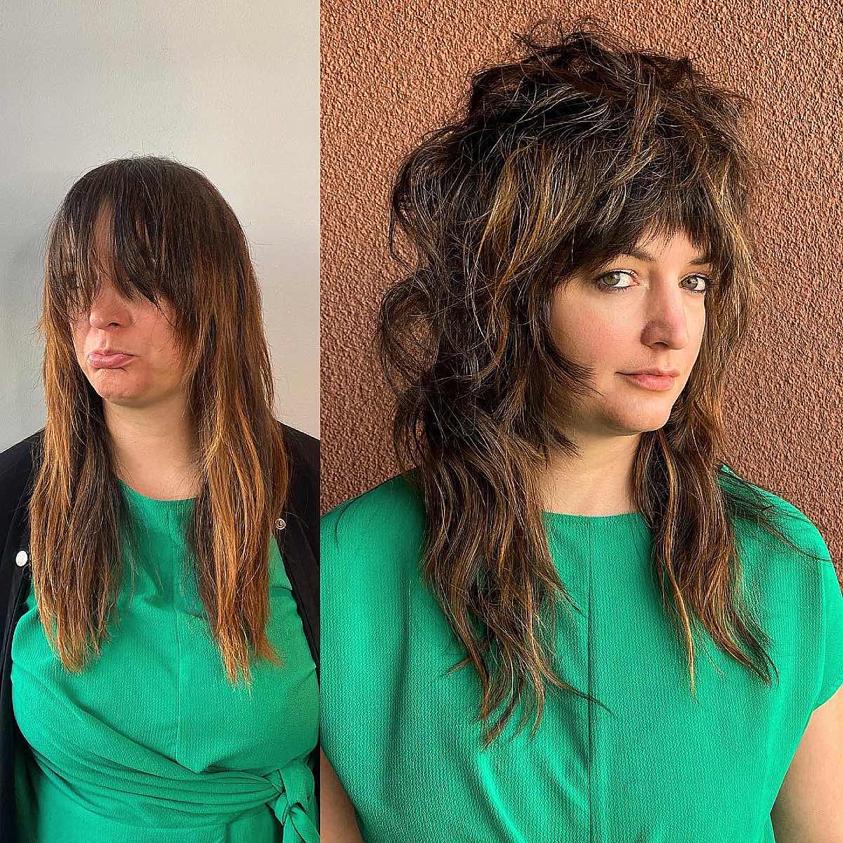 long shag with choppy bangs