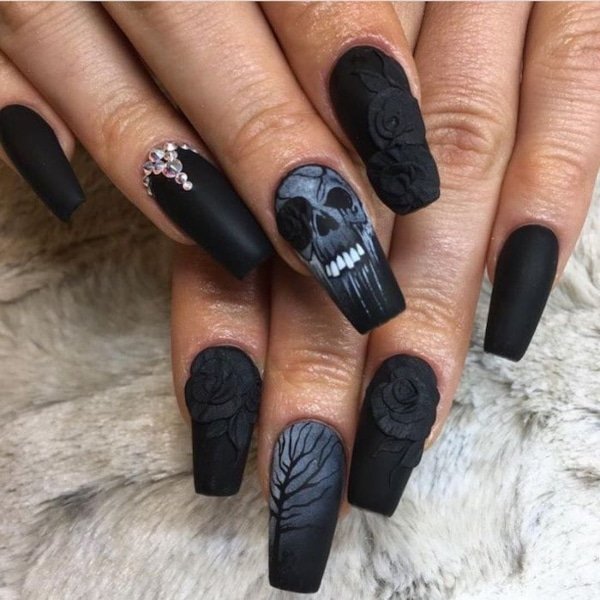 Matte Black Halloween Nails