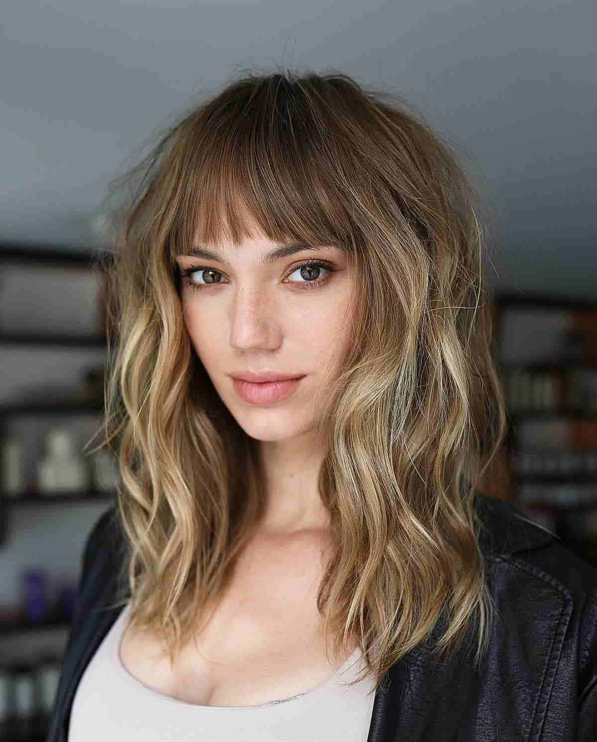 Sexy Sandy Brown Mid-Length Hair and Choppy Bangs
