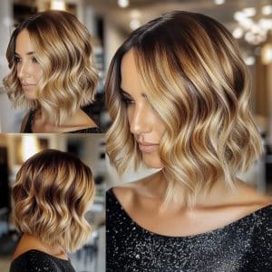 Caramel Blonde Wavy Bob Hair
