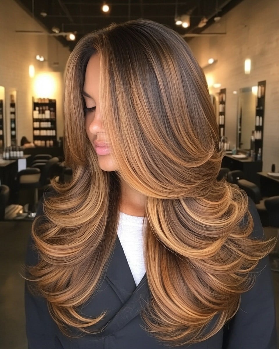 Golden Caramel Layered Hair