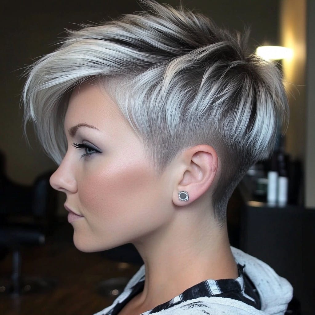Icy Silver Blonde with Dark Shadow Root