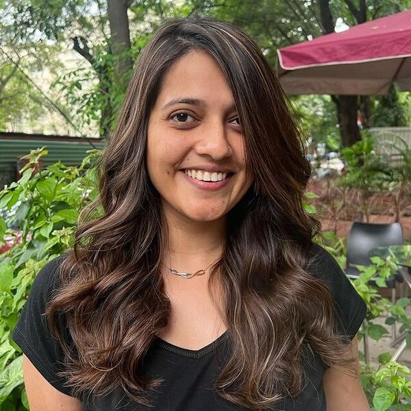 a woman wearing a black shirt