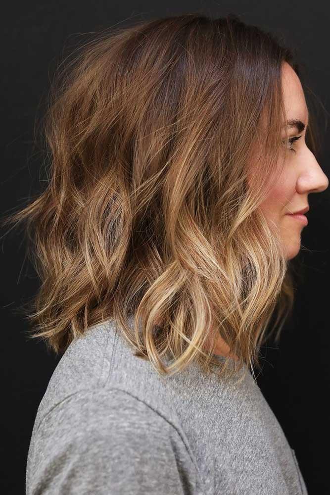 Beachy Shoulder Length Wavy Hair Styles Ombre #bob #wavyhair #mediumhair