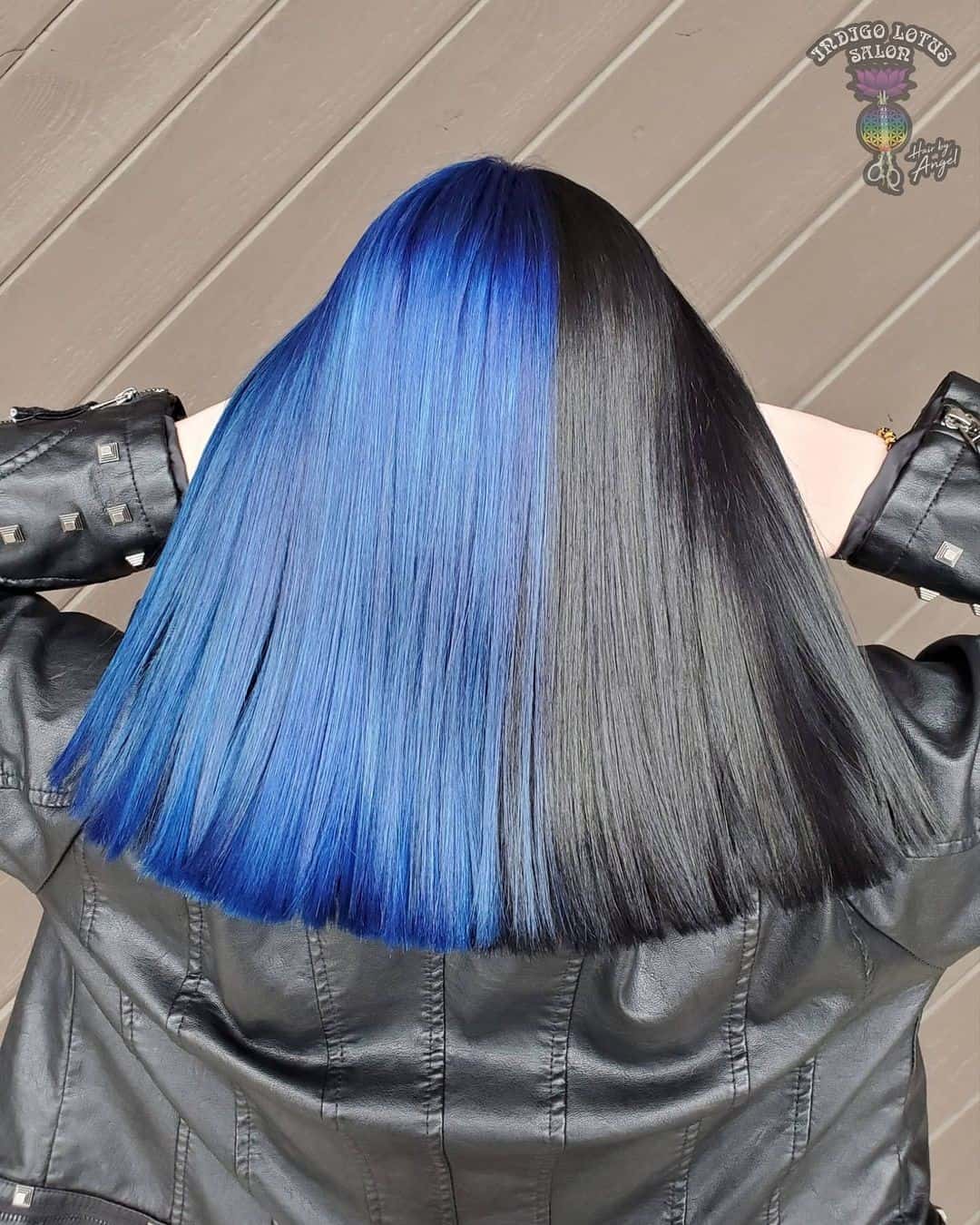 Black And Blue Hair Half-Half Look 