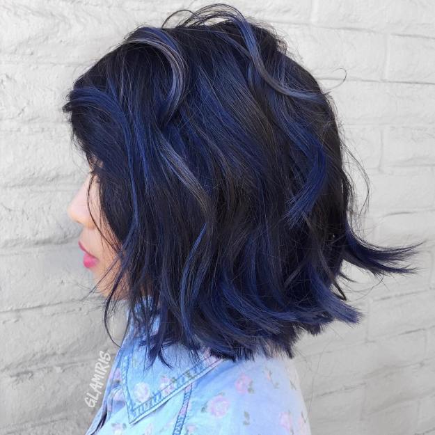 Black Bob With Blue Balayage