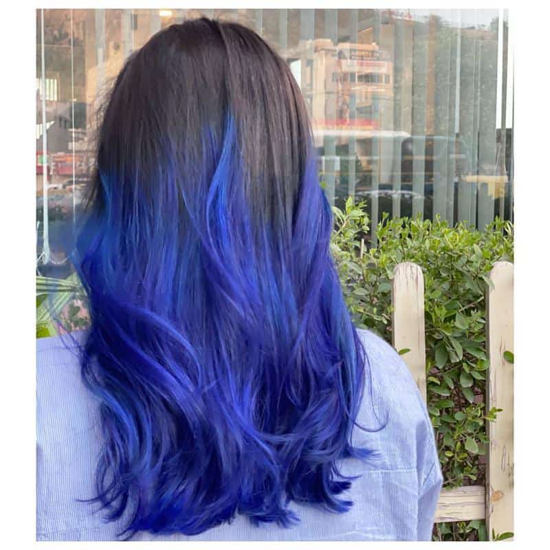 Black Hair With Blue Balayage