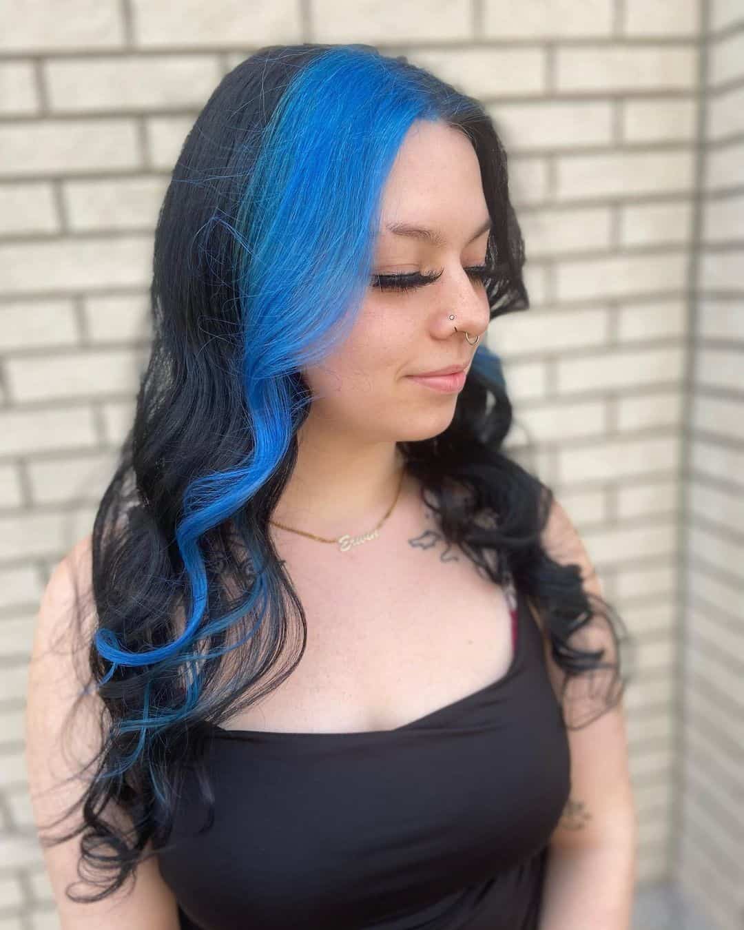 Black Hair With Blue Highlights At Front
