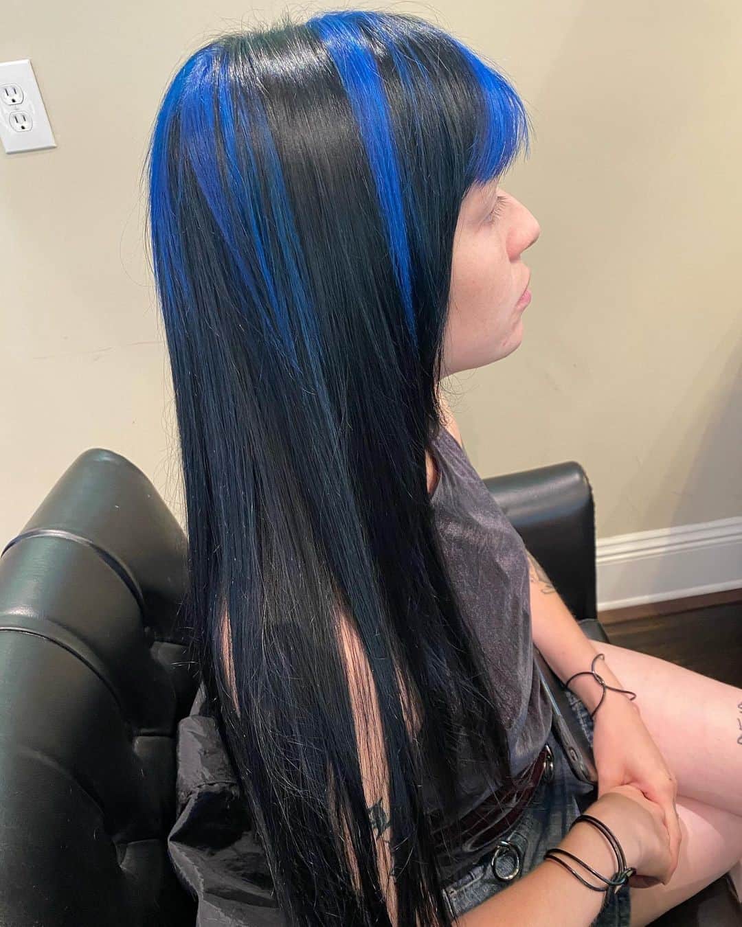 Black Hair With Chunk Blue Highlights 