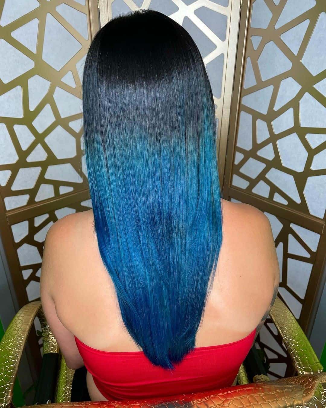 Black Roots With Long Blue Strands Look