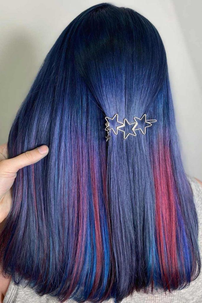 Blue Black Hair with Red Highlights