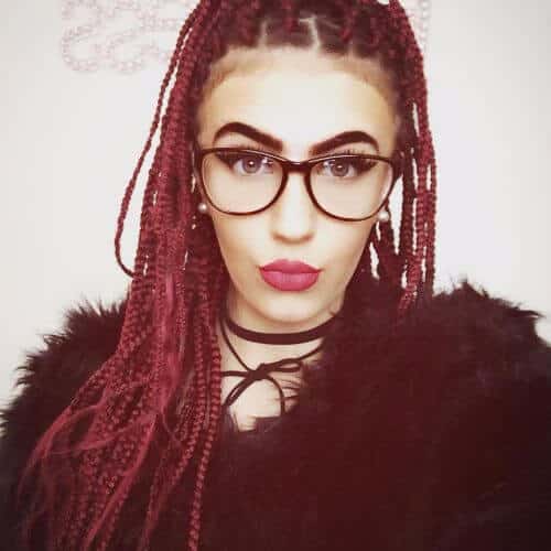 box braids in burgundy 