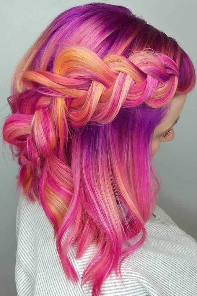 Braided Half-Up Hairstyles For A Cute Look Purple #mediumhair #mediumhairstyles