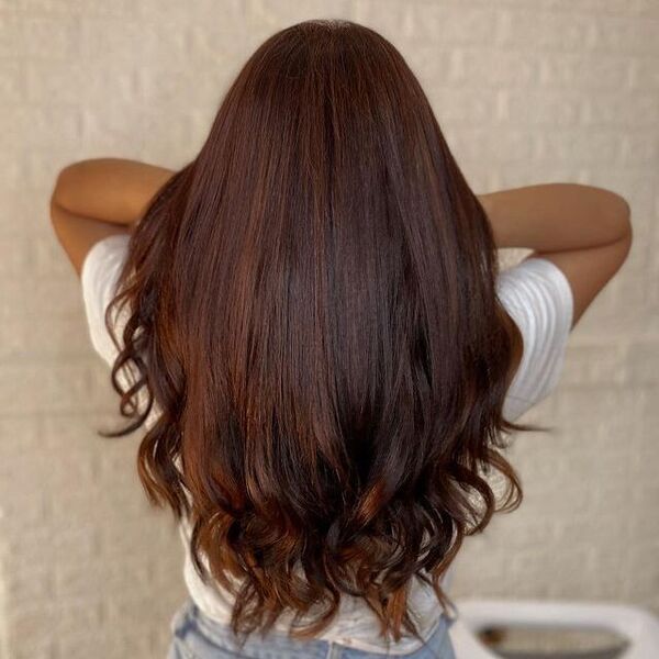 brown peekaboo hair - a girl wearing white shirt