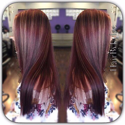 burgundy balayage on blonde hair