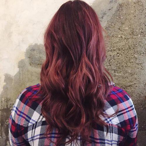 burgundy balayage on long hair 
