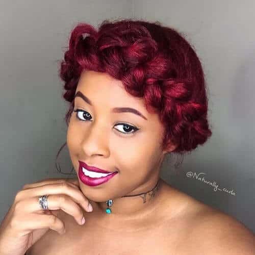 burgundy hair braided updo