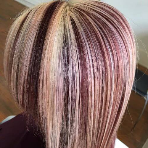 burgundy highlights on short blonde hair