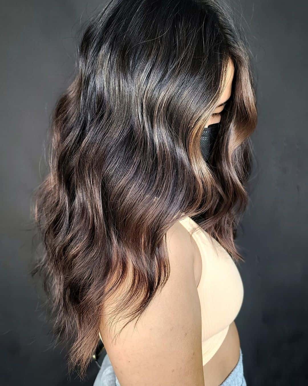 Caramel Highlights On Black Hair Feminine Hollywood Curls 