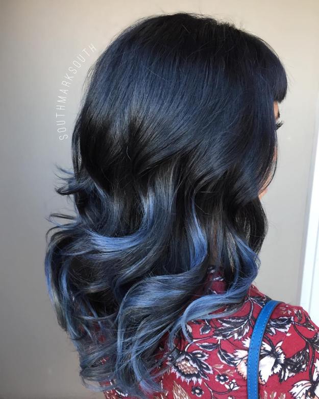 Chunky Blue Highlights For Black Hair