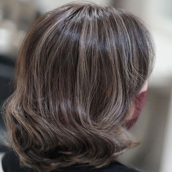 Cool Tone Mixed Balayage - a woman wearing a maroon facemask