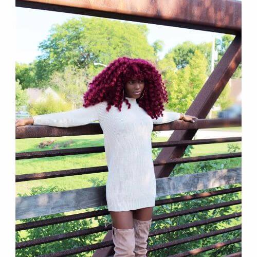 curly burgundy hair