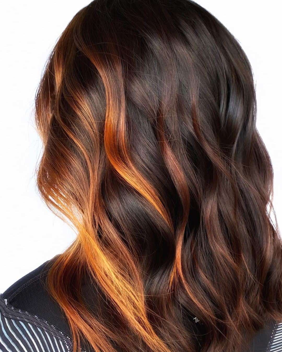 Cute Waves Dark Copper Highlights On Brown Hair