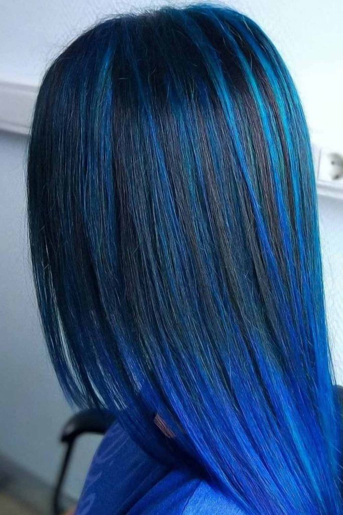 Dark Metallic Blue Highlights #blueblackhair #darkblueblackhair