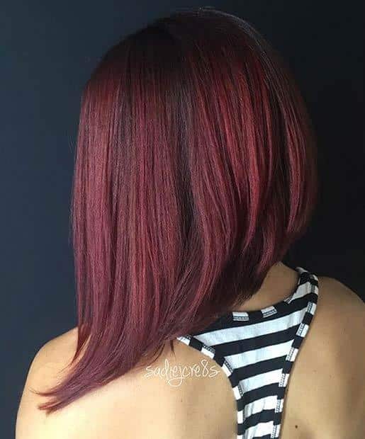 Dark Red Asymmetrical Bob Hairstyle