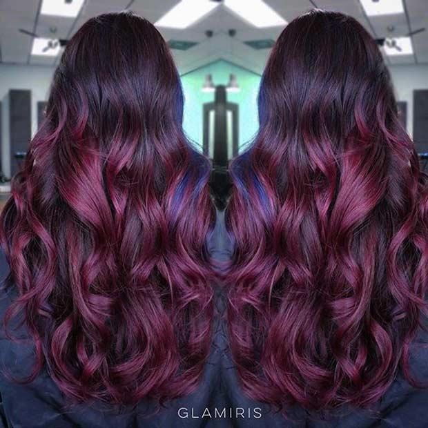 Dark Red Balayage Hair Look