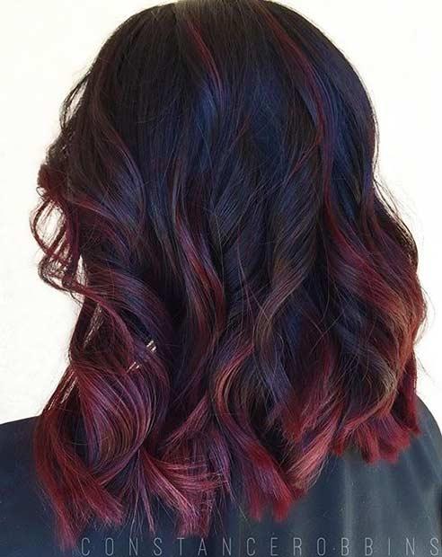 Dark Red Highlights on Long Bob