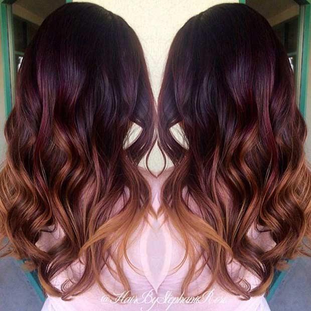 Dark Red to Caramel Ombre Hair