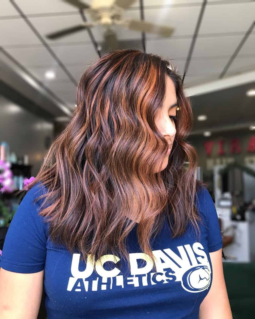 Fiery Copper Highlights On Brown Hair