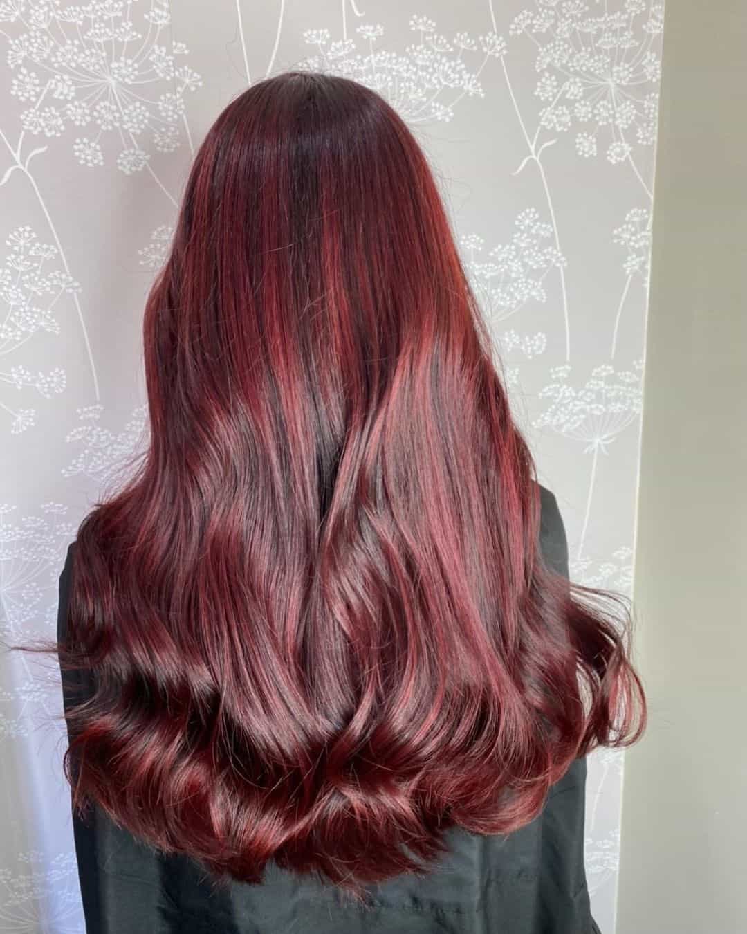 Fiery Red Highlights On Black Hair Design 