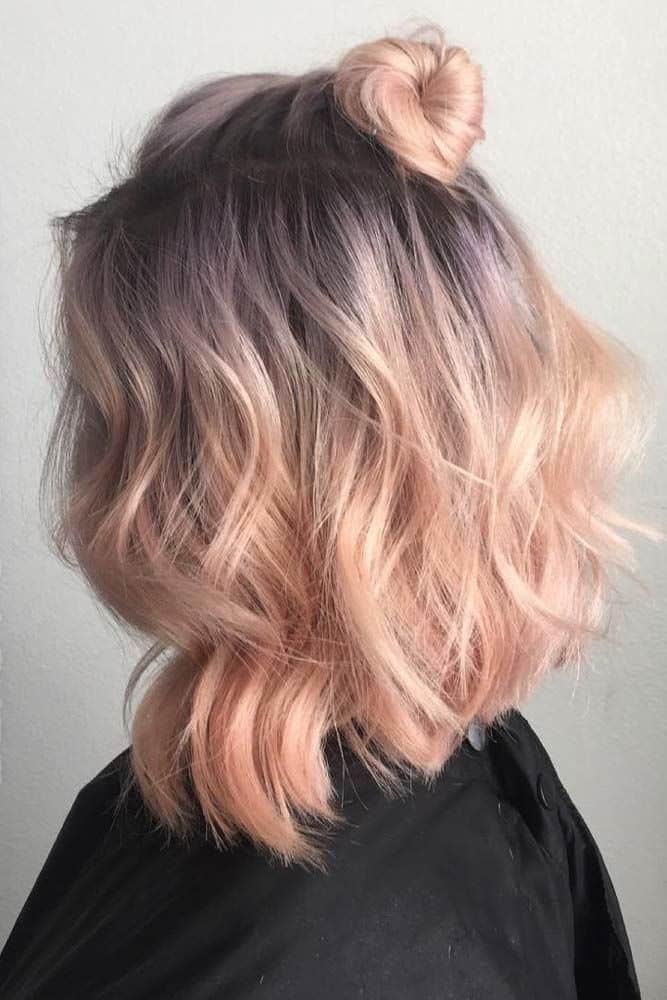 Half-Up Hairstyles With Top Knots Pink #mediumhair #mediumhairstyles