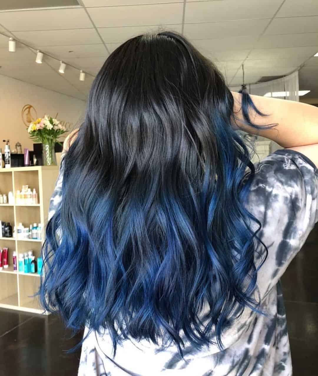 Hollywood Waves Black And Blue Hair 