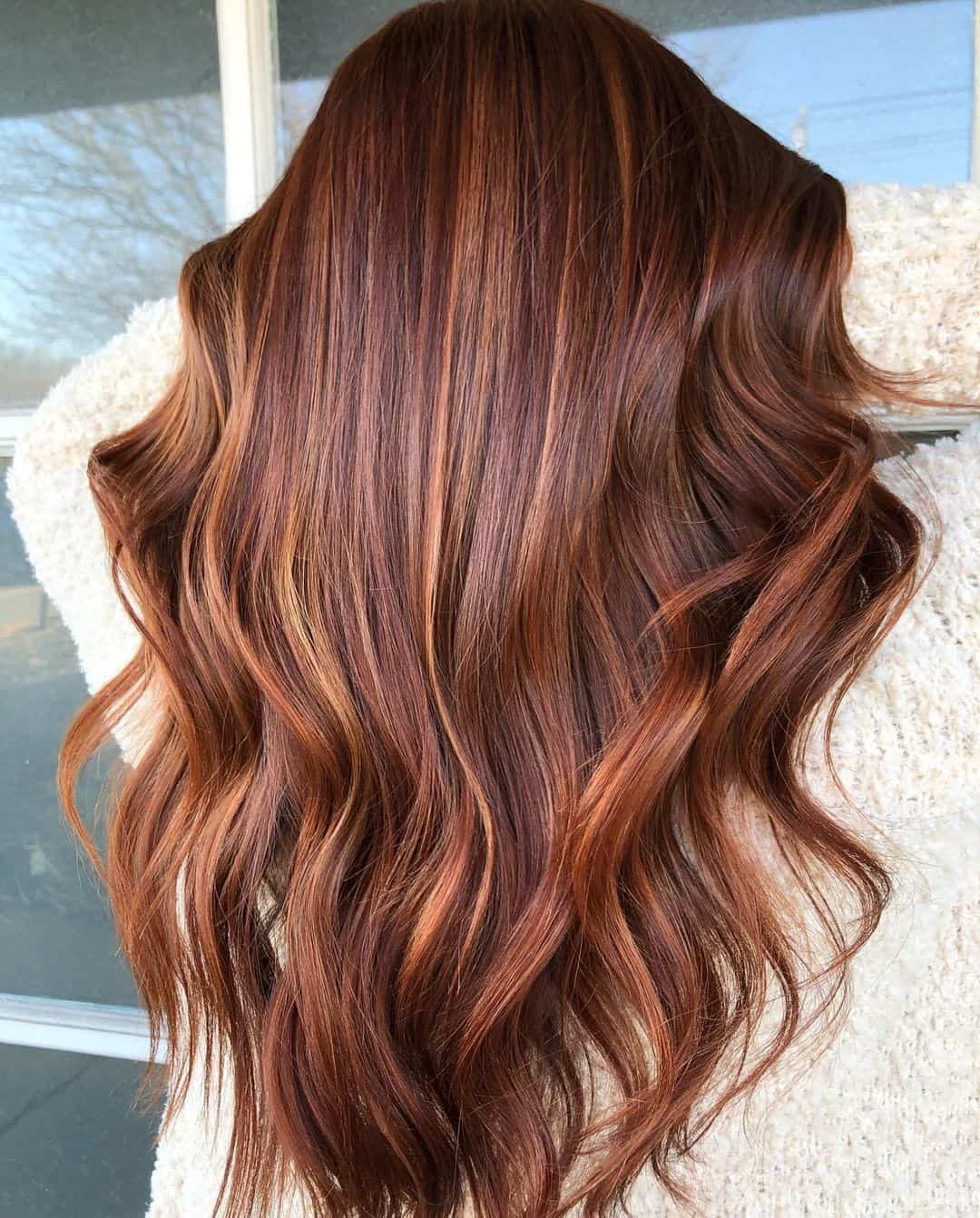 Hot Red Bright Copper Highlights On Brown Hair