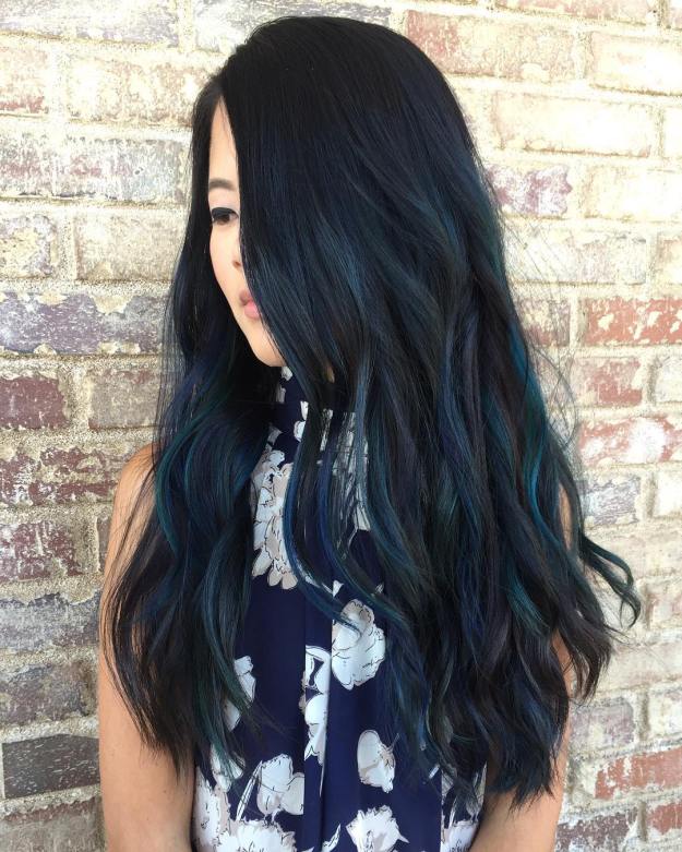 Long Black Hair With Blue Highlights