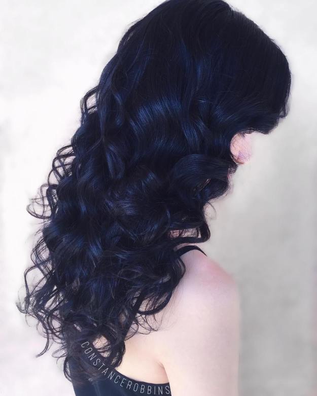 Long Curly Blue Black Hair