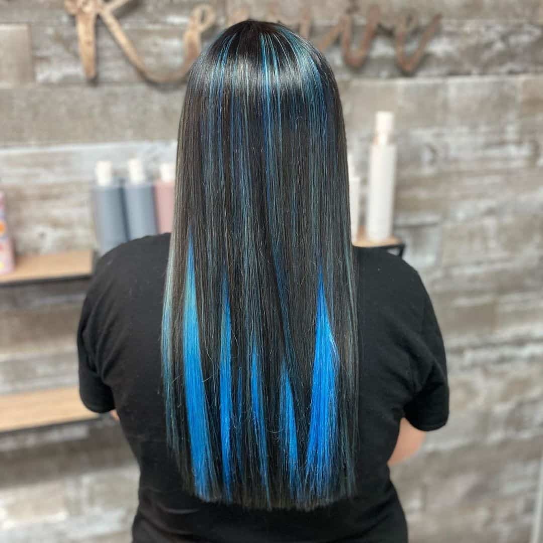 Long Straight Silky Hair With Blue Highlights 