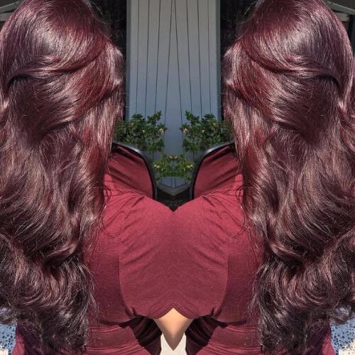 long wavy burgundy hair 
