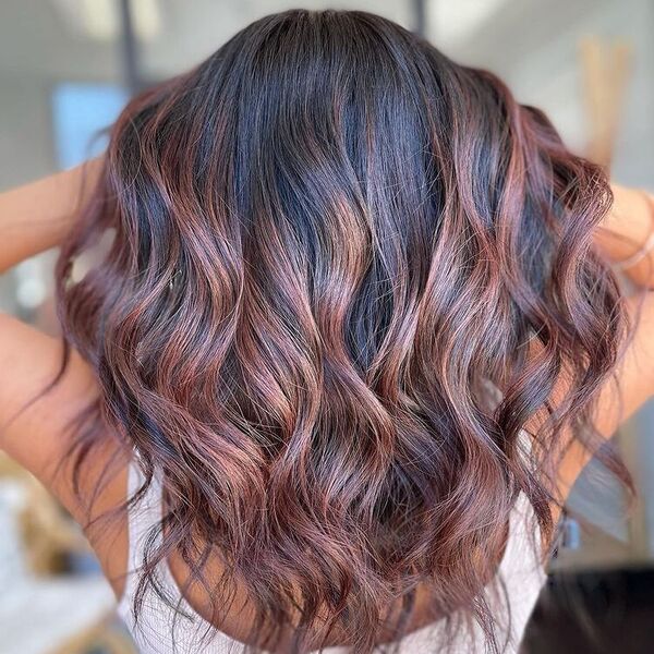 Low Maintenance Red Brown Balayage - a woman wearing white tank top.