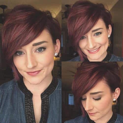 outgrown pixie cut on auburn hair