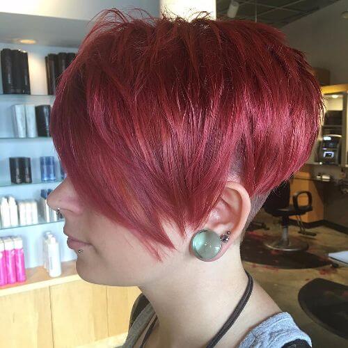 pixie haircut on burgundy hair