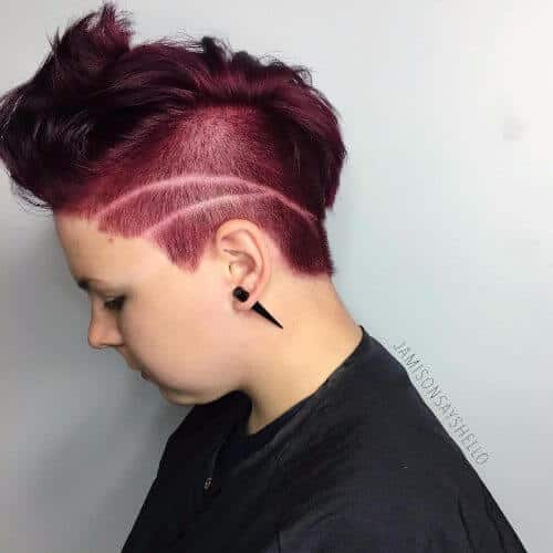 pixie haircut on burgundy hair