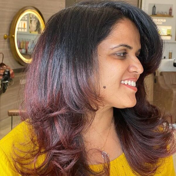 Red Highlights - a woman wearing a yellow blouse