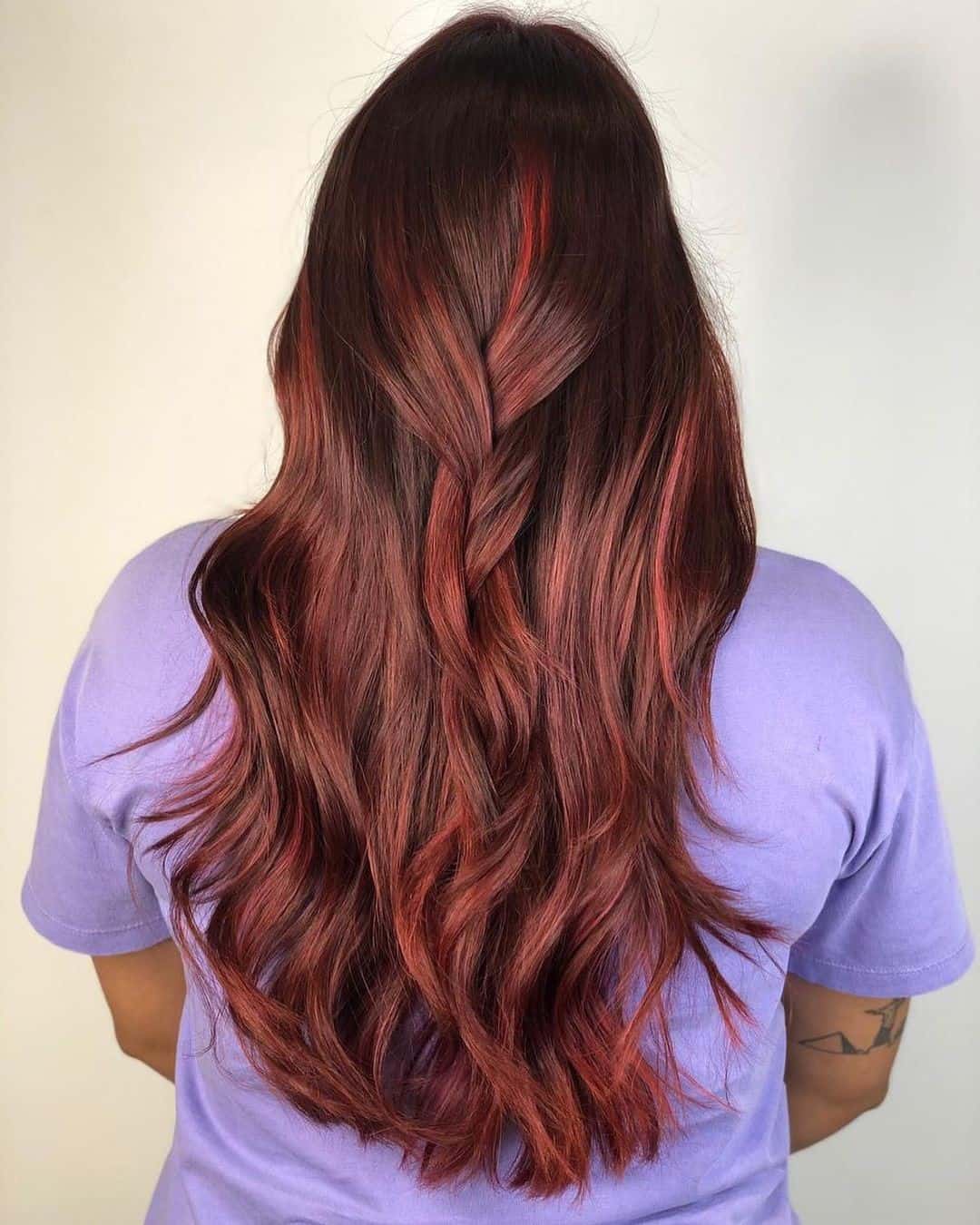 Red Highlights On Black Hair Braid Detail