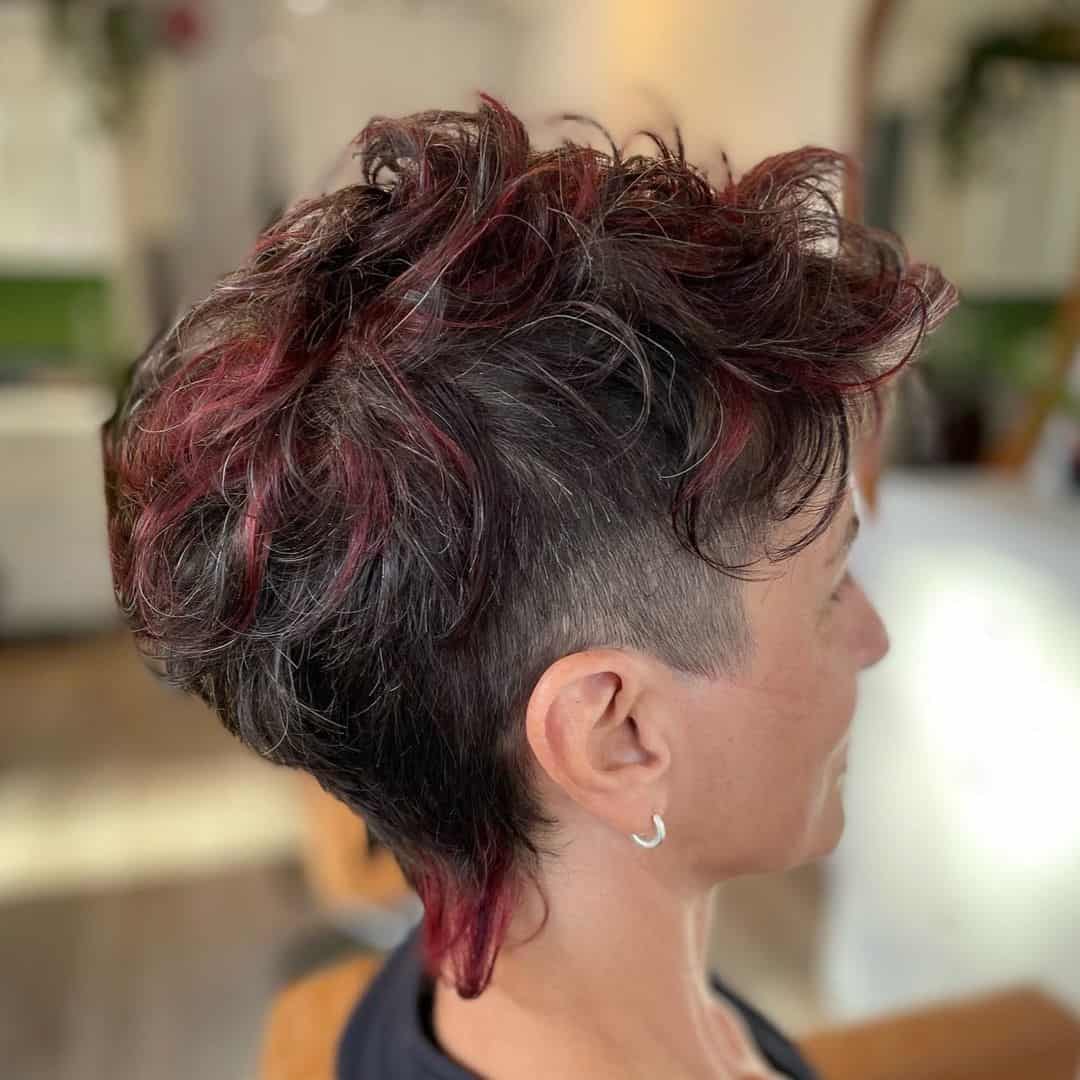 Red Highlights On Black Hair Mohawk Look 